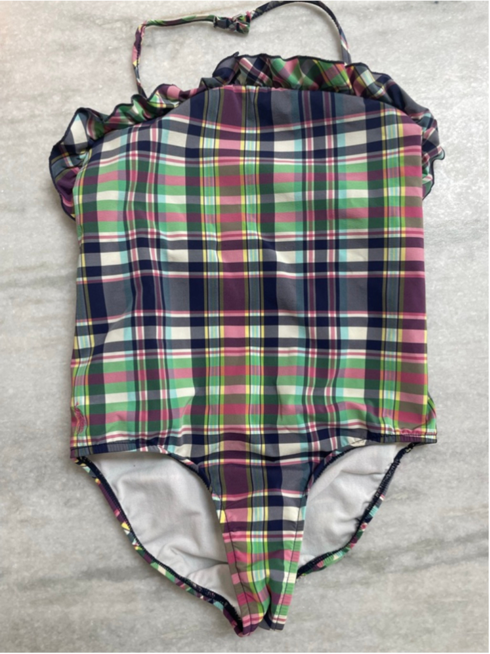 Ralph Lauren Girls Plaid Halter One Piece Swimsuit Size 6